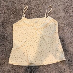 Brandy Melville Women's Cream Blue Floral Tank with 3 Buttons